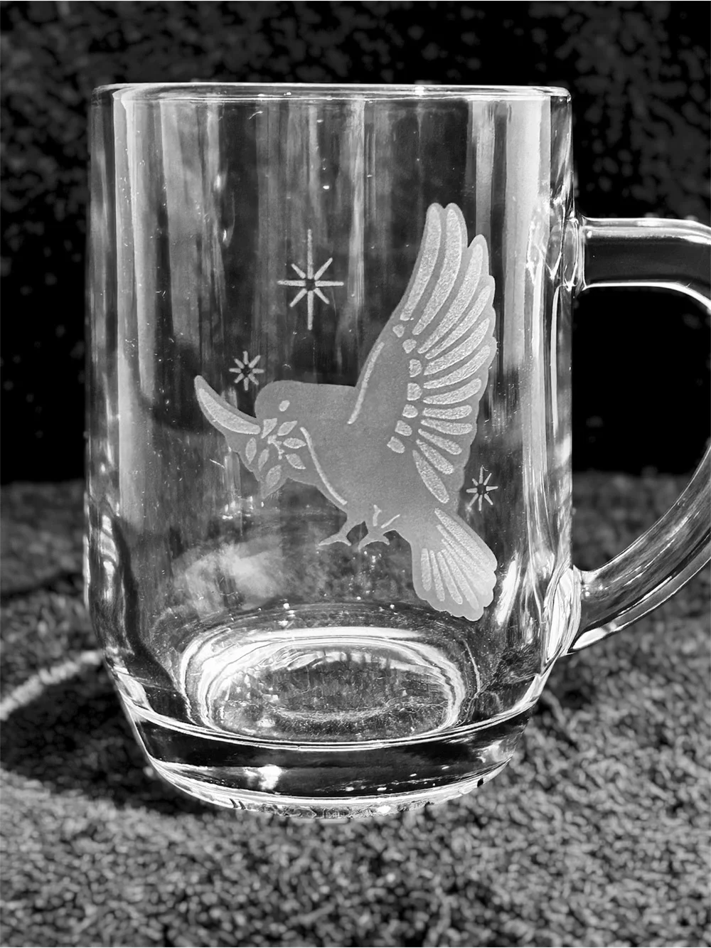 Vtg Arcoroc France Christmas Mugs Etched Peace Doves 8oz Set 4 Clear Glass Cups